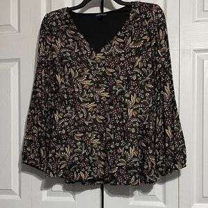 Lane Bryant black & gold sparkle floral blouse top shirt size 14